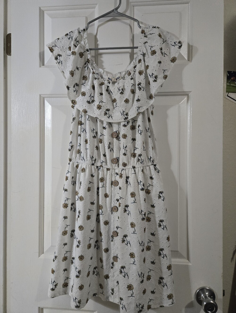 Wallflower White Floral Eyelet Dress with Navy Logo Tag